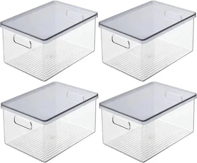 Produktbild von Aufbewahrungsbox + Deckel Organizer mDesign stapelbar 4er Set rauch/transparent