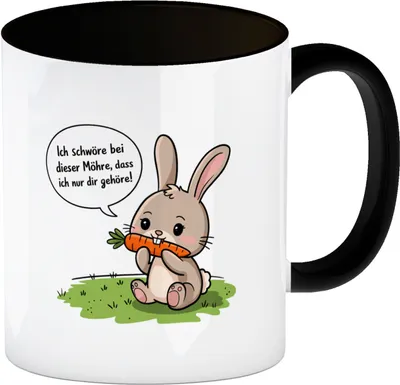 Produktbild von Ich gehöre dir Kaffeebecher in schwarz mit niedlichem Hasen