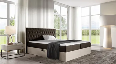 Produktbild von Boxspringbett Bett BROMIA 120x200cm Nordic Teak Stoff Braun inkl. Bettkasten