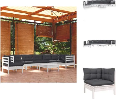 Produktbild von vidaXL 9-tlg. Garten-Lounge-Set mit Kissen Weiß Kiefer Massivholz -  Gartenmöbel-Sets