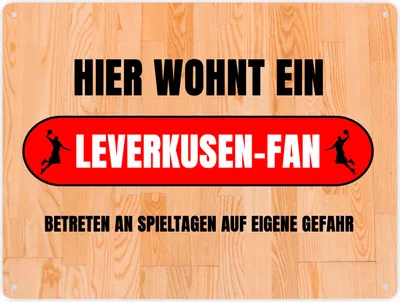 Produktbild von Hier wohnt ein Leverkusen-Fan Metallschild XXL in 28x38 cm mit Turnhallenboden