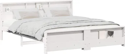 Produktbild von vidaXL Bettrahmen mit Regal Weiß 180 x 200 cm Massives Kiefernholz
