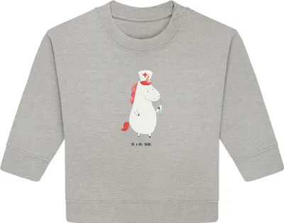Produktbild von Mr. & Mrs. Panda Organic Baby Pullover Einhorn Krankenschwester 6. - 12. Monat - Heather Grey - Geschenk, Ärztin, Krankenhaus, Unicorn, Krankenpflegerin, Bullover