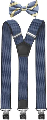 Produktbild von Fabio Farini - 1 Stück mit passender Fliege als Set 4cm Y-Form für Herren Pack Blauen 4cm Hosenträger - Blau/Gelb Gestreiften Fliege