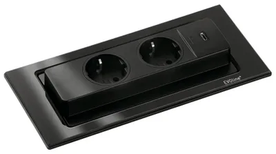 Immagine prodotto di Naber Evoline® BackFlip USB C, elementi di presa integrati, con prese Schuko, montaggio a incasso H 5 mm, vetro nero 8031188