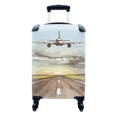 Produktbild von MuchoWow® Koffer Handgepäck Trolley Rollkoffer Kleine Reisekoffer mit 4 Rollen - Flugzeuge - Himmel - Sonne - Cabin Size < 55x40x23 cm & 55x40x20 cm - Fotokoffer - Kabinenkoffer - Boardgepäck - Reise-Box - Reisekoffer - Reisegepäck - Koffer mit Bild - Trolley für Kinder