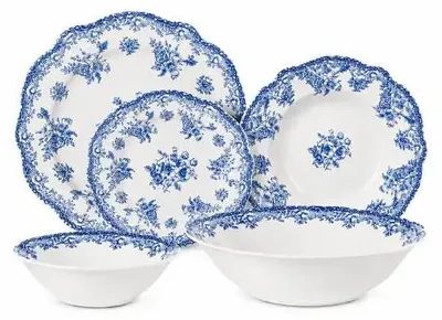 Produktbild von Vintage 25-teiliges Servicerset Blau für 6 Personen, 26,7-cm-Dinnerplatten