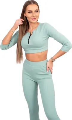 Produktbild von Dunkelmintfarbenes, geripptes Crop-Top-Set