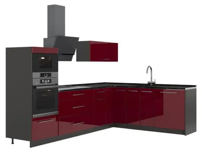 Image de Cuisine en angle Vicco Fame-Line Rouge bordeaux Haute brillance/Anthracite 287 x 207 cm, PT Anthracite, Model 63479