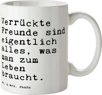Produktbild von Mr. & Mrs. Panda Kaffeetasse Verrückte Freunde sind eigentlich... - Weiß - Geschenk, Teebecher, Spruch Sprüche Weisheiten Zitate Lustig Weisheit Worte, Tasse, Teetasse