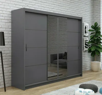 Produktbild von Schiebeschrank PORTO 2 250 cm , Kleiderschrank Schiebetürenschrank Spiegel , ( GRAPHIT )