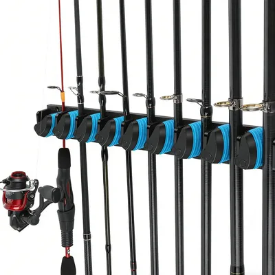 Produktbild von Angelrutenhalter Wandhalterung 9 Steckplätze, für 3–19 mm Ruten, vertikal, platzsparend, für Garage & Keller, stabile Aufbewahrung
