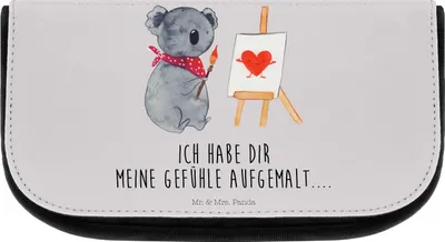 Produktbild von Mr. & Mrs. Panda Waschbeutel Koala Künstler - Grau Pastell - Geschenk, Liebe, Kosmetiktasche, klein, kosmetiktäschchen, kulturtäschchen, Kosmetikbeutel, Gefühle, Zeichnen