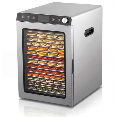 Produktbild von Arendo Dörrautomat Edelstahl, Dörrgerät mit 16 Ebenen, Dehydrator 1000 W, Dörrapparat, Obsttrockner, Temperaturregler 30°-85°C, Timer 0,5-24 Stunden, für Obst & Gemüse, Fisch, Fleisch