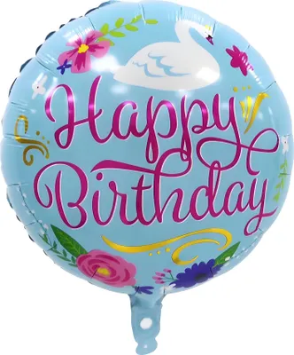 Produktbild von Folienballon Happy Birthday rund 45 cm, Blumen Schwan blau pink
