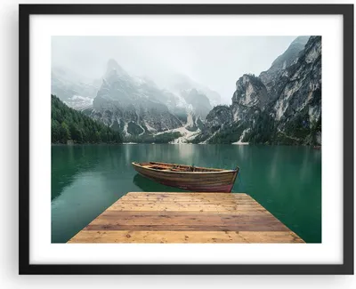 Produktbild von Gerahmtes Poster - Schwarzer Rahmen - Berge See Boot - 50x40 cm - Wand Bild - Wanddeko - Wandbilder - Kunstposter - Wandposter - Bilderrahmen - Bilder - Kunstdruck - Wandbild - P2BAA50x40-3978