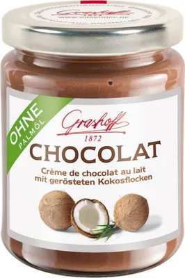 Produktbild von Schoko-Creme CHOCOLAT mit Milchschokolade und Kokosnussflocken von Grashoff, 235g