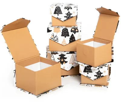 Produktbild von 6 weihnachtliche Geschenkboxen braun weiß schwarz mit Magnetverschluss