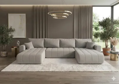 Produktbild von CORNERO Ecksofa LARA mit Schlaffunktion und Bettkasten Couch Sofa U-Form Eckcouch Wohnlandschaft mit Schlaffunktion Beige