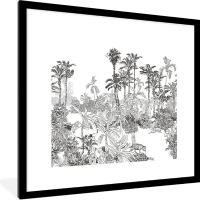 Produktbild von MuchoWow® Gerahmtes Poster Dschungel - Schwarz - Weiß 40x40 cm - Poster mit Schwarzem Bilderrahmen Wandposter Rahmen Foto Bilder - Poster - Plakat im Rahmen