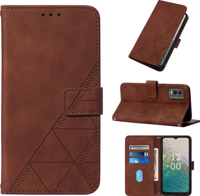 Produktbild von Hülle für Nokia C32 Prägung Flip Leder Kartenfächer Schutzhülle mit Ständer Braun