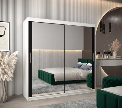 Produktbild von Schwebetürenschrank mit einer Breite von 200 cm TIMEA 3 – Weiß/Schwarz