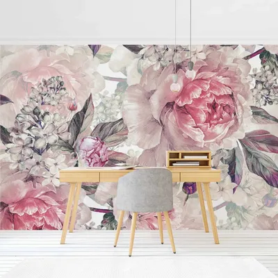 Produktbild von Mustertapete Blumen - Vliestapete - gemusterte Tapete UV-beständig Blumenmuster rosa Aquarell Landhaus Wandtapete geruchsfrei