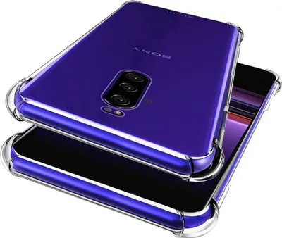 Two transparent phone cases with purple phones inside are stacked on top of each other against a white background.