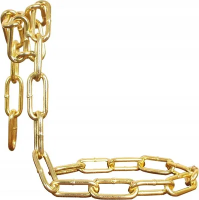 A gold-colored chain is displayed against a white background.