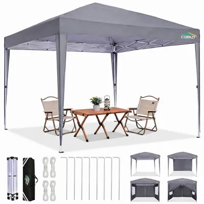 Produktbild von Faltpavillon 3x3m Grau Wasserdicht Stabil Winterfest mit 4 Seitenwänden UPF 50+ UV-Schutz