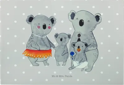 Produktbild von Mr. & Mrs. Panda Servierplatte Koala Familie - Grau Pastell - Geschenk, Frühstücksbrett, Glas Schneideplatte, Schneidebrett, Muttertag, Koalas, Mama, schneidbrett, Papa