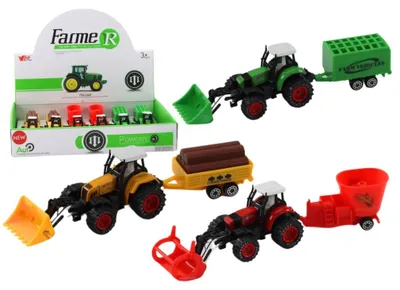 Obrázek produktu pro Traktor Z Przyczepą Koparka Spychacz Maszyna Żółty Zielony Czerwony