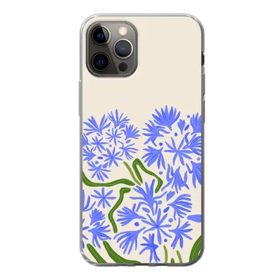 Produktbild von MuchoWow® Handyhülle Schutzhülle Hülle für iPhone 12 Pro Blume - Blau - Blatt - Einfach Silikon Softcase Handy Hülle - Abdeckung