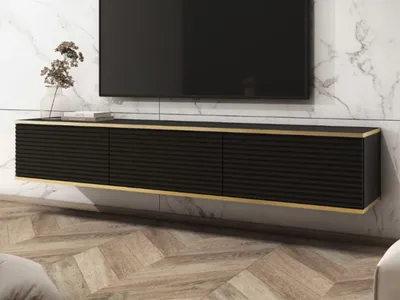 Produktbild von GrainGold TV-Schrank Diolo - Hängende RTV-Schrank, Breiter TV-Tisch, Lowboard, Stilvoller Gefräster RTV-Schrank - TV-Schrank Schwarz