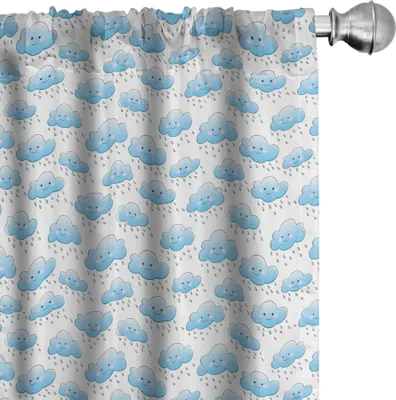 Produktbild von ABAKUHAUS Kindergarten Vorhänge, Gardinen, Glückliche Cartoon-Muster mit Lächeln Regen-Wolke und Tropfen, 2 Stück 75 x 175 cm, Sky Blue Lila