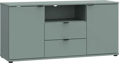 Image de Meuble TV GANYMEDE, Sauge, 2 Portes, 2 Tiroirs, 1 Niche, 129,8 x 41,3 x 63,1 cm