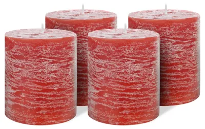 Imagen del producto de Juego de 4 velas rústicas con forma de tronco, de 9 x 10 cm, en color rojo