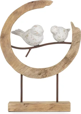 Produktbild von Skulptur Loving Birds Vögel Liebe Moderne Dekoration aus Mango-Holz Natur