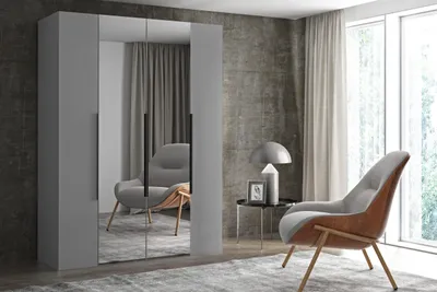 Produktbild von Krudox NIC2 Kleiderschrank Drehtür Grau 180x216x60 cm mit Spiegel Kleiderstange Schlafzimmer Mehrzweckschrank