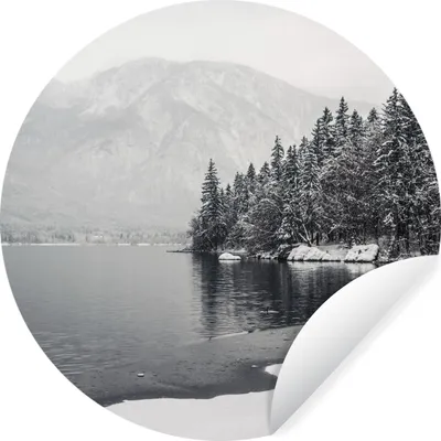 Produktbild von MuchoWow® Runde Wandtattoo - Wandsticker Tapete Aufkleber Wasser - Winter - Natur - Kiefernbaum Ø 100 cm Selbstklebend und Repositionierbar - Wandaufkleber - Kreis - Tapetenkreis - Wandbild rund - Schlafzimmerdekoration - Wanddeko - runde Tapete - Kunst für zu Hause