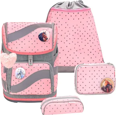 Produktbild von Belmil Schulranzen Set SMARTY 2023 höhenverstellbar für Mädchen ab 1.Klasse PINK DOTS