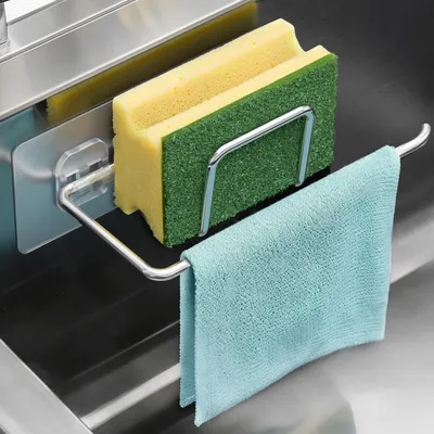 2-in-1 Sponshouder für Spüle, Edelstahl, selbstklebend, 1 Stück
