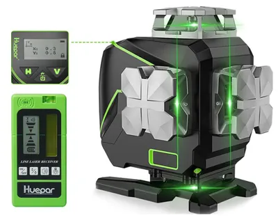 Zdjęcie produktu dla Zestaw laserowy do poziomowania i niwelowania 4D, zielona wiązka, z odbiornikiem, Bluetooth, pilotem i walizką