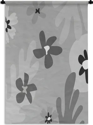 Produktbild von MuchoWow® Wandteppich Wandbehang Hintergrund - Blumen - Schwarz - Weiß 120x180 cm Tapisserie Dekoration Wandtuch - Schlafzimmer - Dekorationen für das Haus