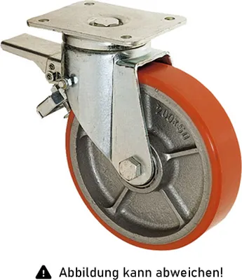Produktbild von Rollcart Schwerlast Polyurethan- Lenkrollen mit Doppelstop Ø100x30mm 200kg Tragkraft