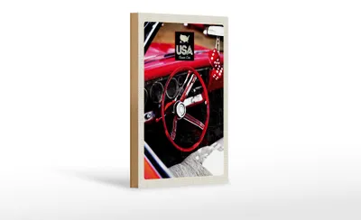 Produktbild von Holzschild Reise 12x18 cm Amerika Oldtimer USA Rot Würfel Dekoration