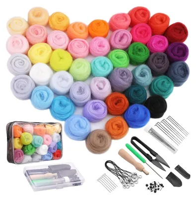 Produktbild von 45 Colours Needle Felting Set, Felt Starter Set, Felting Wool Needle Felting Set with Felting Needles and Storage Bag, Felting Wool Set with Felting Wool Tool for Felting Wool Dry Felting DIY Crafts