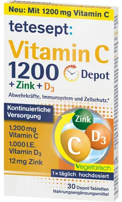 Obrázok produktu pre Tetesept Vitamín C 1.200+Zinok+D3 Depotné tablety 30 kapsúl