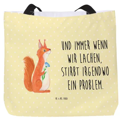 Produktbild von Mr. & Mrs. Panda Schultasche Eichhörnchen Blume - Gelb Pastell - Geschenk, Spaß, Reisetasche, Tote Bag, Lustige Sprüche, Spruch Positiv, Tasche, Eichhorn, Lachen