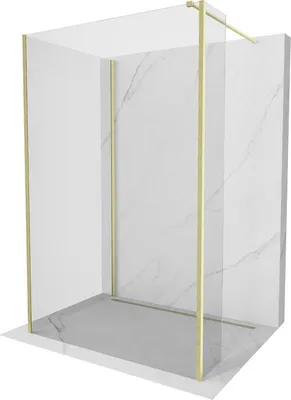 Produktbild von Mexen Kioto Duschwand Walk-in 135 x 100 x 40 cm, transparent, gebürstetes Gold - 800-135-100-221-55-00-040